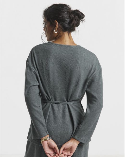 Simply Be Gray Ribbed Wrap Top
