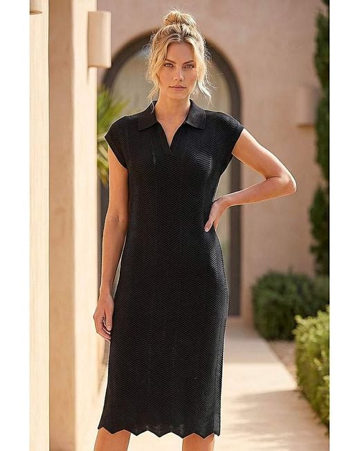 Roman Black Roman Textured Zig Zag Knit Midi Dress