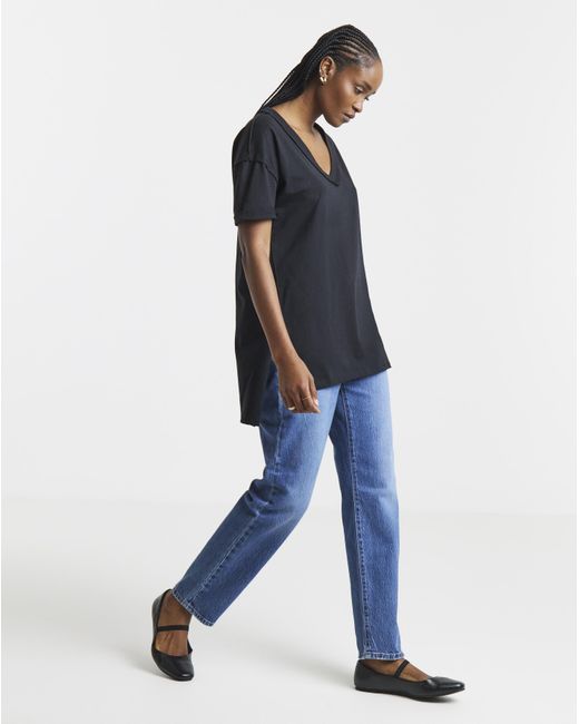 Simply Be Black Oversized V Neck T-Shirt
