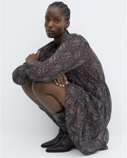 Mango Gray Sara Printed Mini Dress