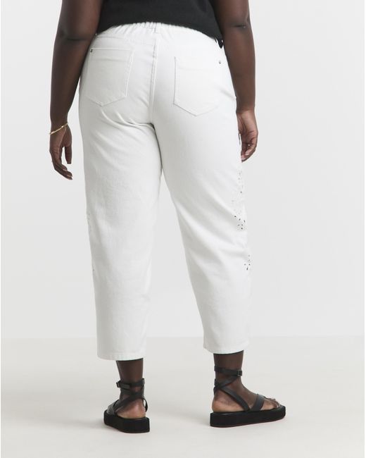 Simply Be White Sbe Broderie Detail Barrel Jeans