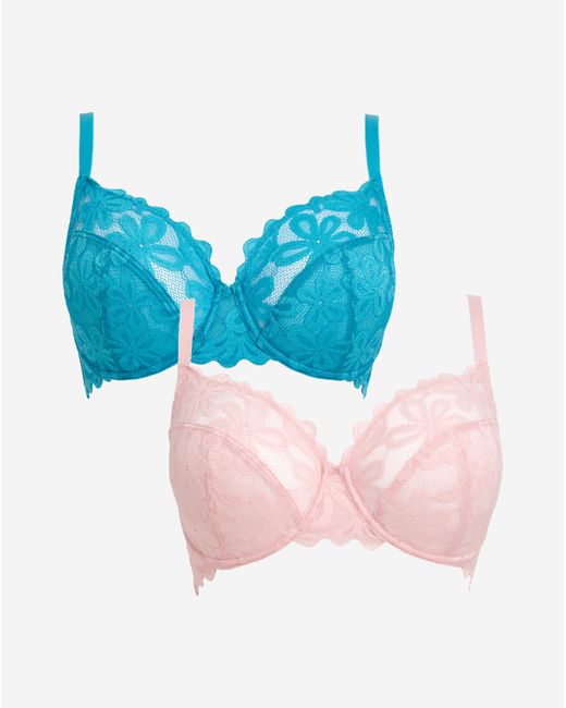 Pretty Secrets Blue 2 Pack Daisy Lace Full Cup Bras