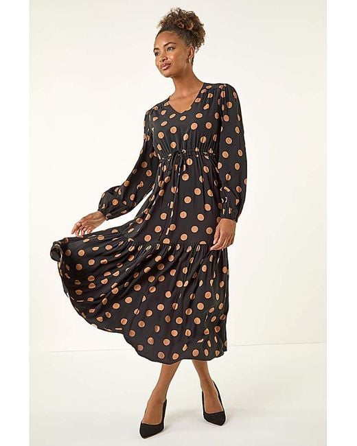 Roman Black Roman Polka Dot Midi Dress