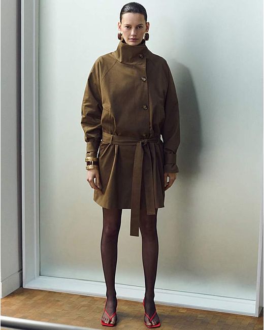 Mango Gray Breasted Trench Coat High Neck