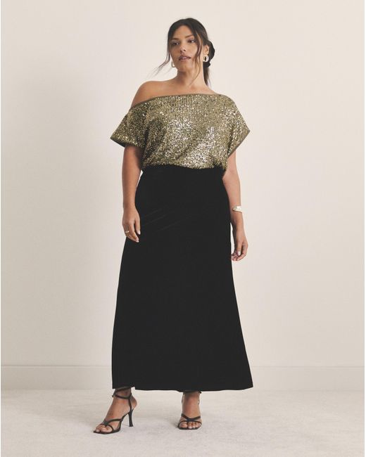 Simply Be Gray Linear Sequin Off The Shoulder Top