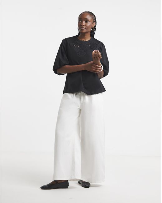 Simply Be Black Broderie Puff Sleeve Blouse
