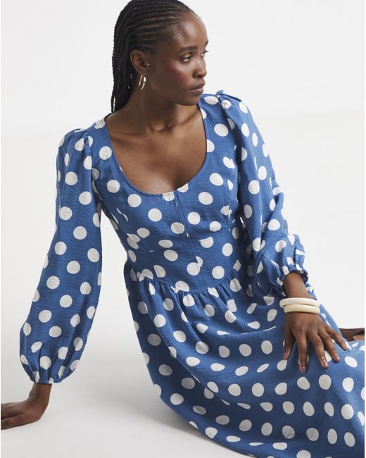 Simply Be Blue Spot Print Corset Waist Dress