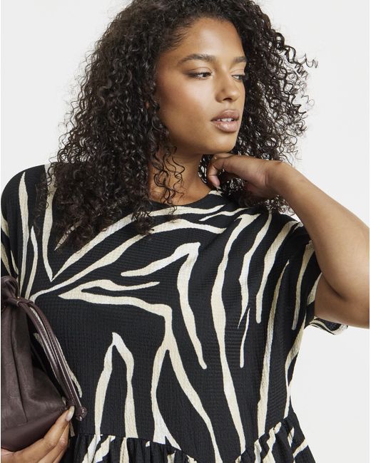 Simply Be White Mono Print Waffle Midi Dress