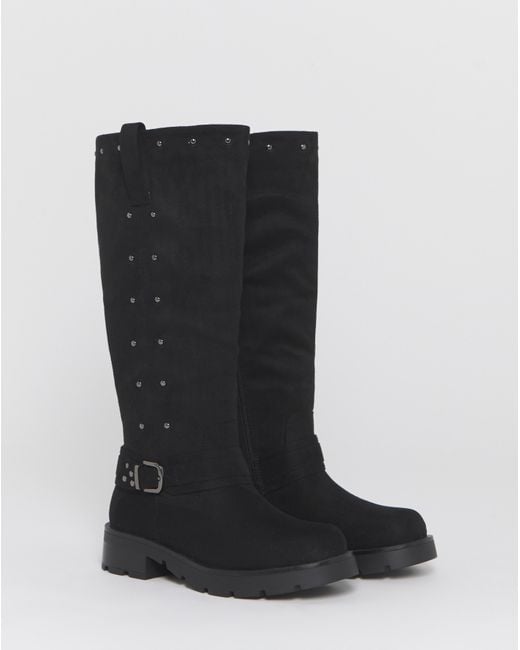 Simply Be Black Studded Biker Boots Wide Curvy