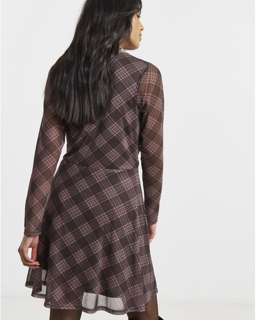 Simply Be Brown Mesh Lace Trim Skater Dress