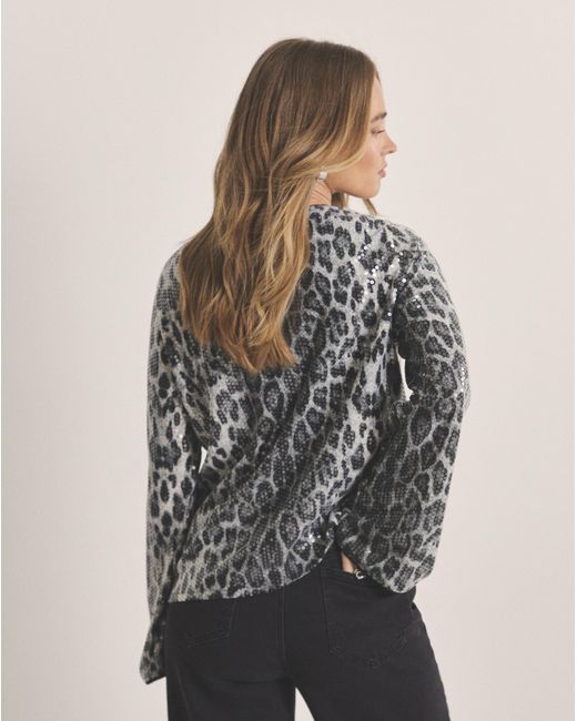 Simply Be Gray Simply Leopard Printed Sequin Blouse