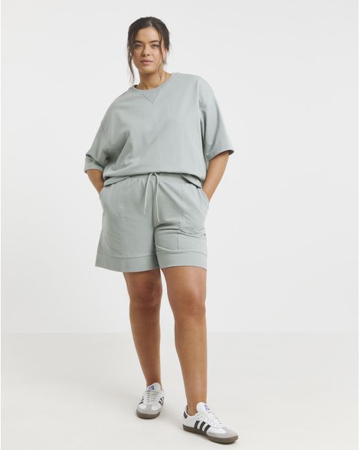 Simply Be Gray Short Sleeve Sweatshirt With Rib Detail
