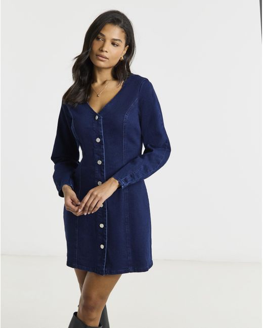 Simply Be Blue V Neck Mini Denim Dress