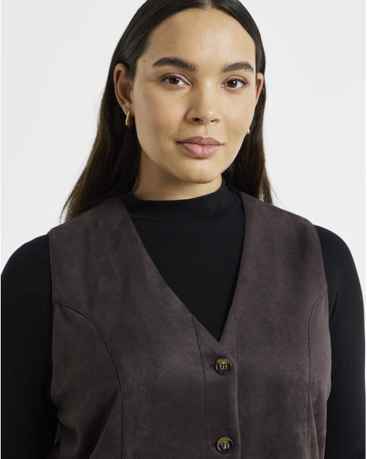 Simply Be Black Suedette Button Through Dress