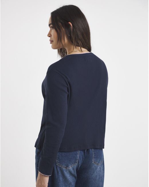 Simply Be Blue Ribbed Cardi With Contrast Trim
