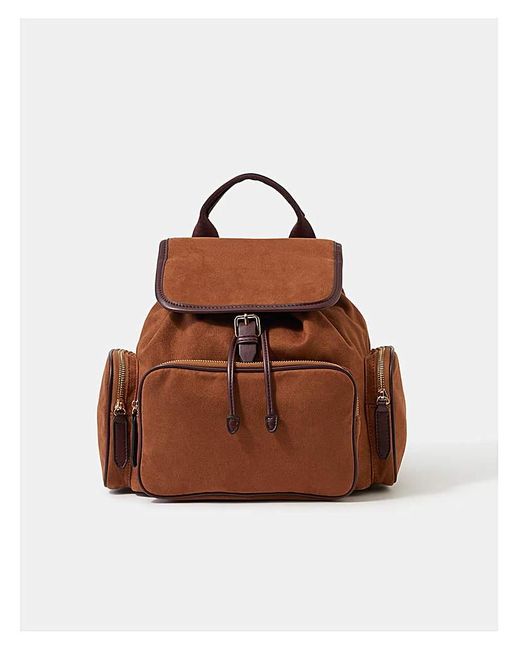 Accessorize Brown Pocket Faux Suede Backpack