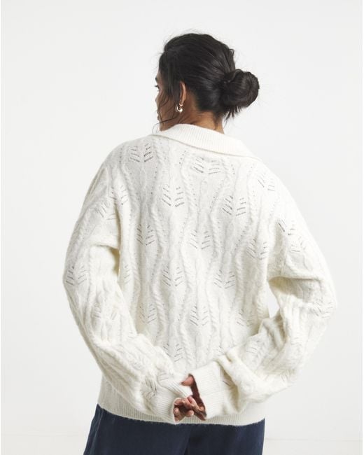 Simply Be White Cable Knit Collar Cardigan