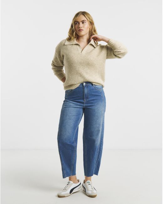 Simply Be Blue Collared Rib Jumper
