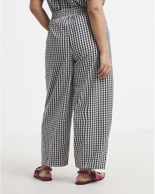 Simply Be Gray Gingham Barrel Leg Trouser