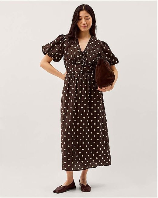Monsoon Brown Paris Polka Dot Midi Dress