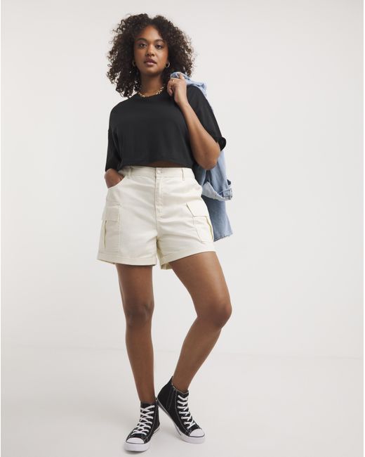Simply Be White Cargo Utility Shorts