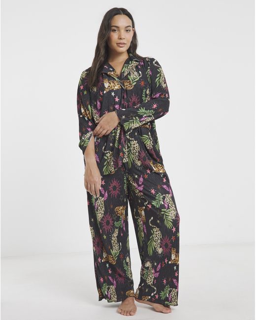 Simply Be Brown Button Through Plisse Lounge Set