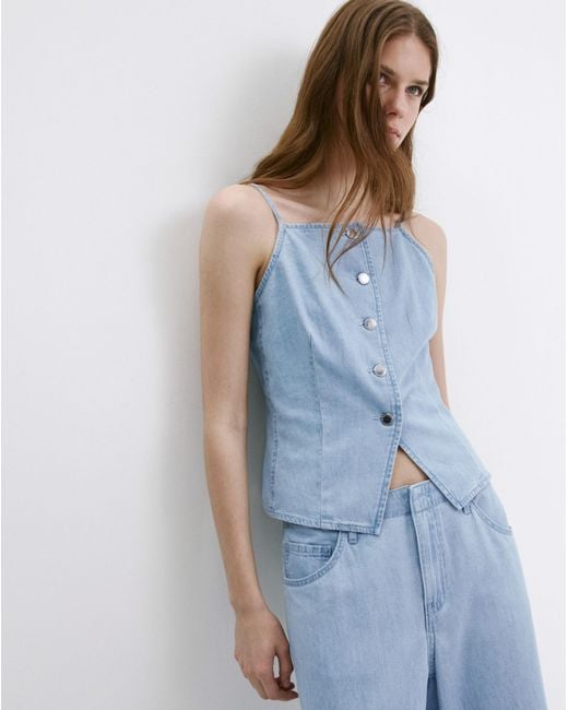 Mango Blue Wide Leg Mid-Rise Jeans