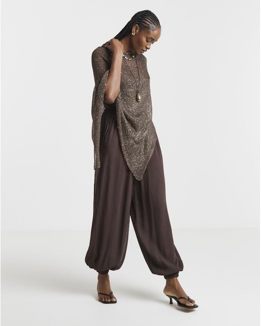 Simply Be Brown Sequin Knitted Slouchy Poncho