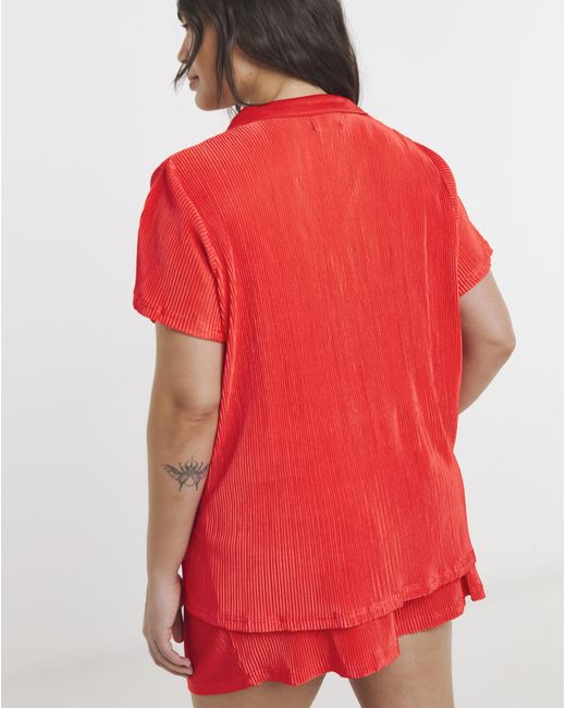 Simply Be Red Plisse Lounge Short Set