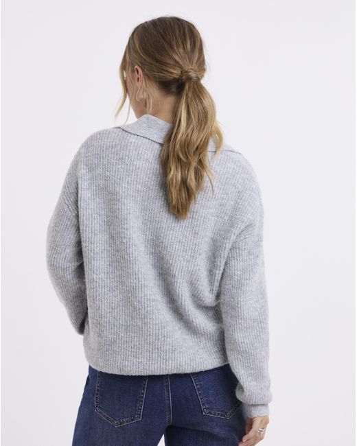 Simply Be Gray V-Neck Collared Jumper