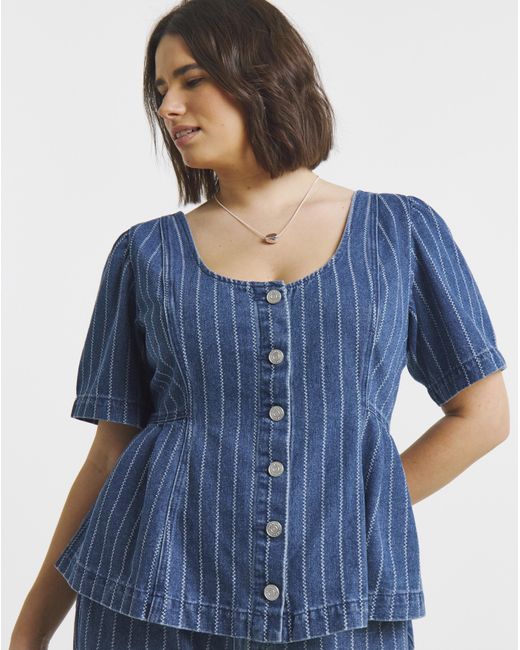 Simply Be Blue Denim Peplum Top