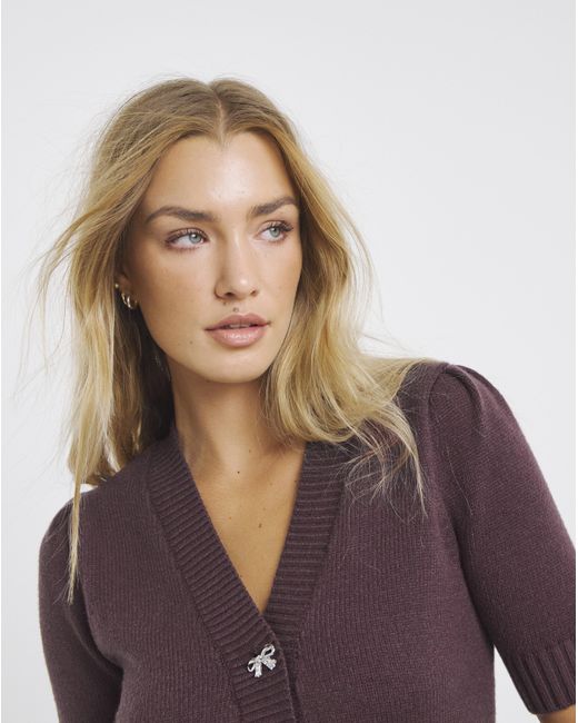Simply Be Purple Bow Button Short Sleeve Cardigan