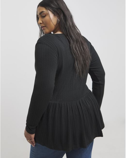 Simply Be Black Ribbed Soft Touch Mock Wrap Top