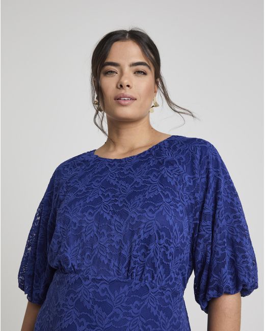 Joanna Hope Blue Lace Dress With Puff Sleeves
