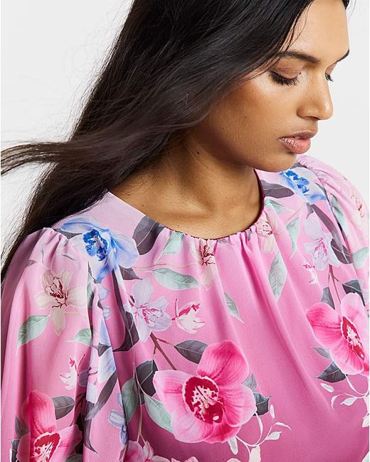 Joanna Hope Pink Bubble Hem Blouse