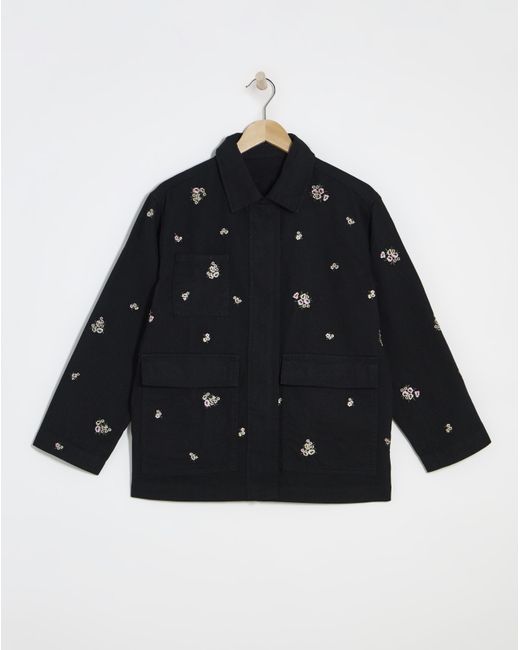 Simply Be Black Floral Embroidered Utility Shacket