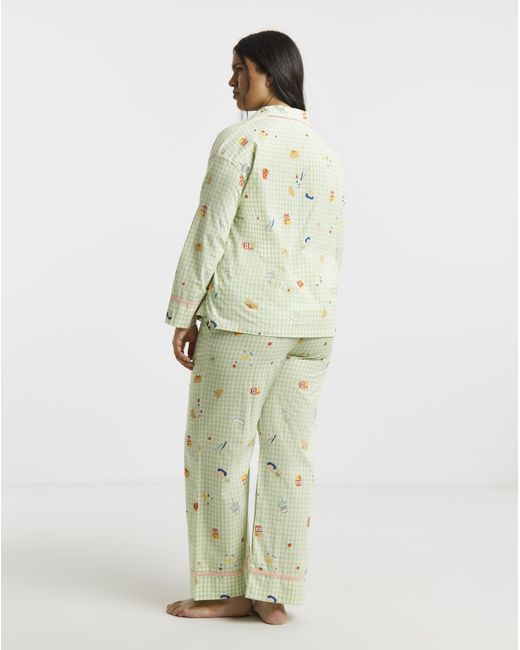 Simply Be Metallic Gingham Breakfast Print Pyjama Set