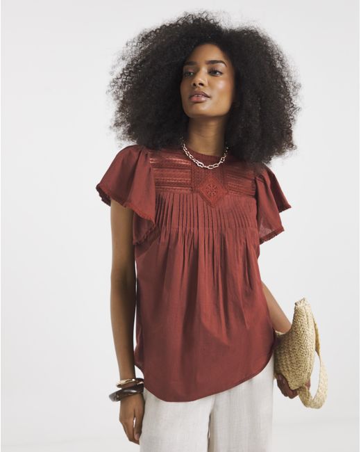 Simply Be Red Angel Sleeve Lace Insert Blouse