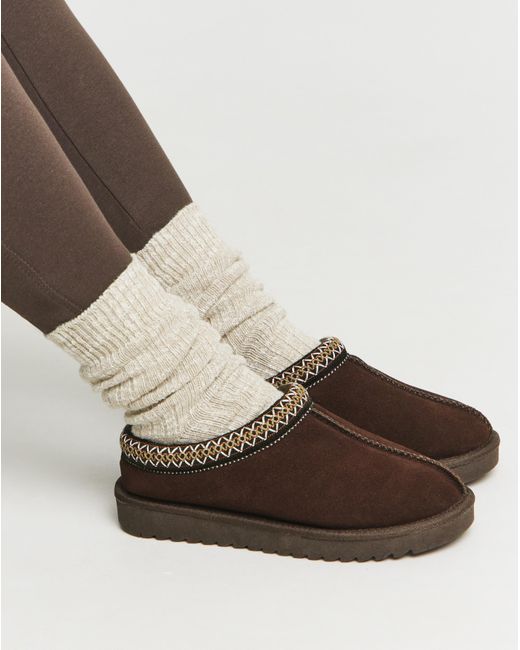 Simply Be Brown Embroidery Full Mule Slipper Wide
