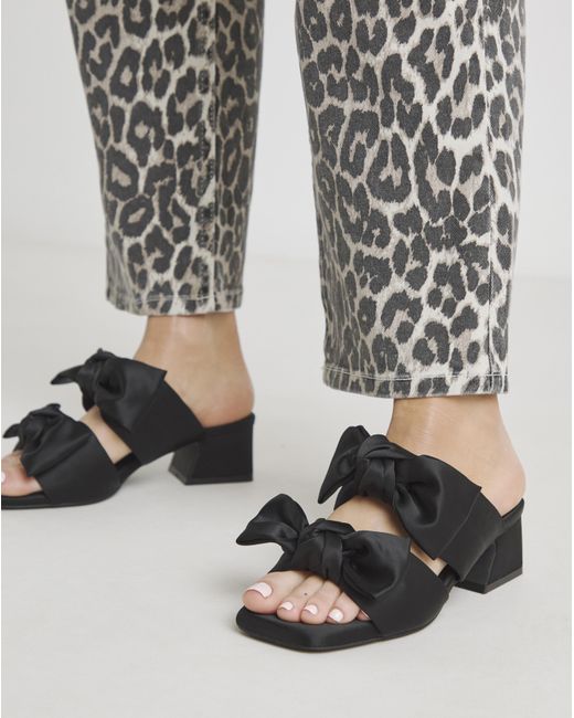 Simply Be Black Double Bow Low Heel Mules Wide