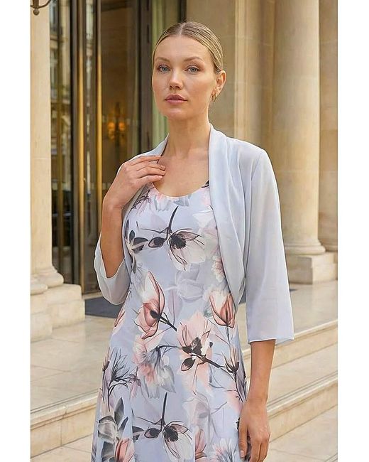 Roman Gray Roman Ruched Hem Chiffon Bolero