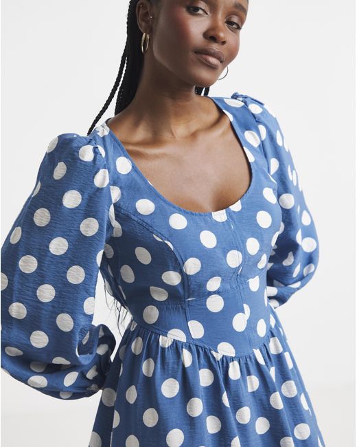 Simply Be Blue Spot Print Corset Waist Dress