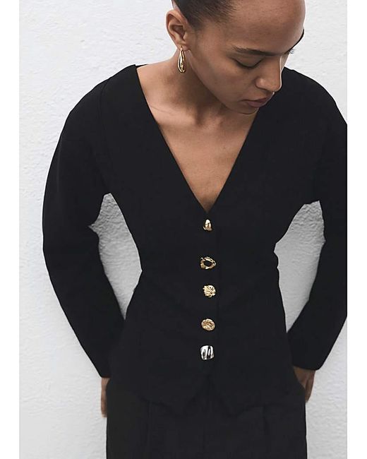 Mango Blue Jacket With Interest Button Detail