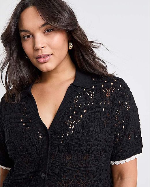 Simply Be Black Pointelle Collared Knit Top