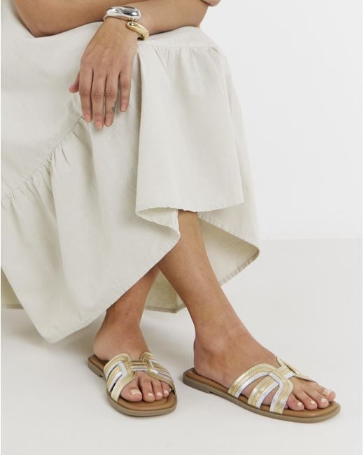 JD Williams Metallic Woven Mule Sandals Wide