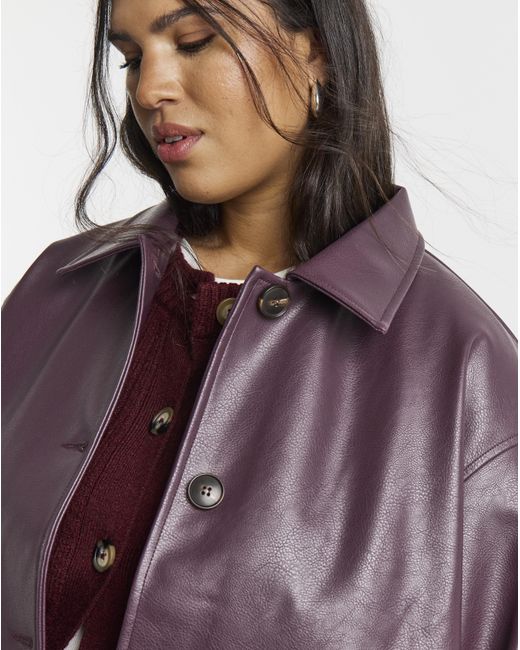 Simply Be Purple Faux Leather Button Shacket