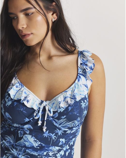 Figleaves Blue Lisbon Frill Tankini Top