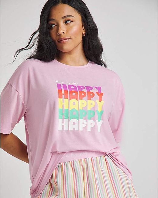 Simply Be Pink Slogan Tee Pyjama Shortie Set