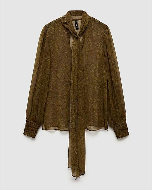 Mango Green Oak Bow Printed Blouse