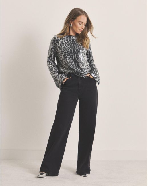 Simply Be Gray Simply Leopard Printed Sequin Blouse